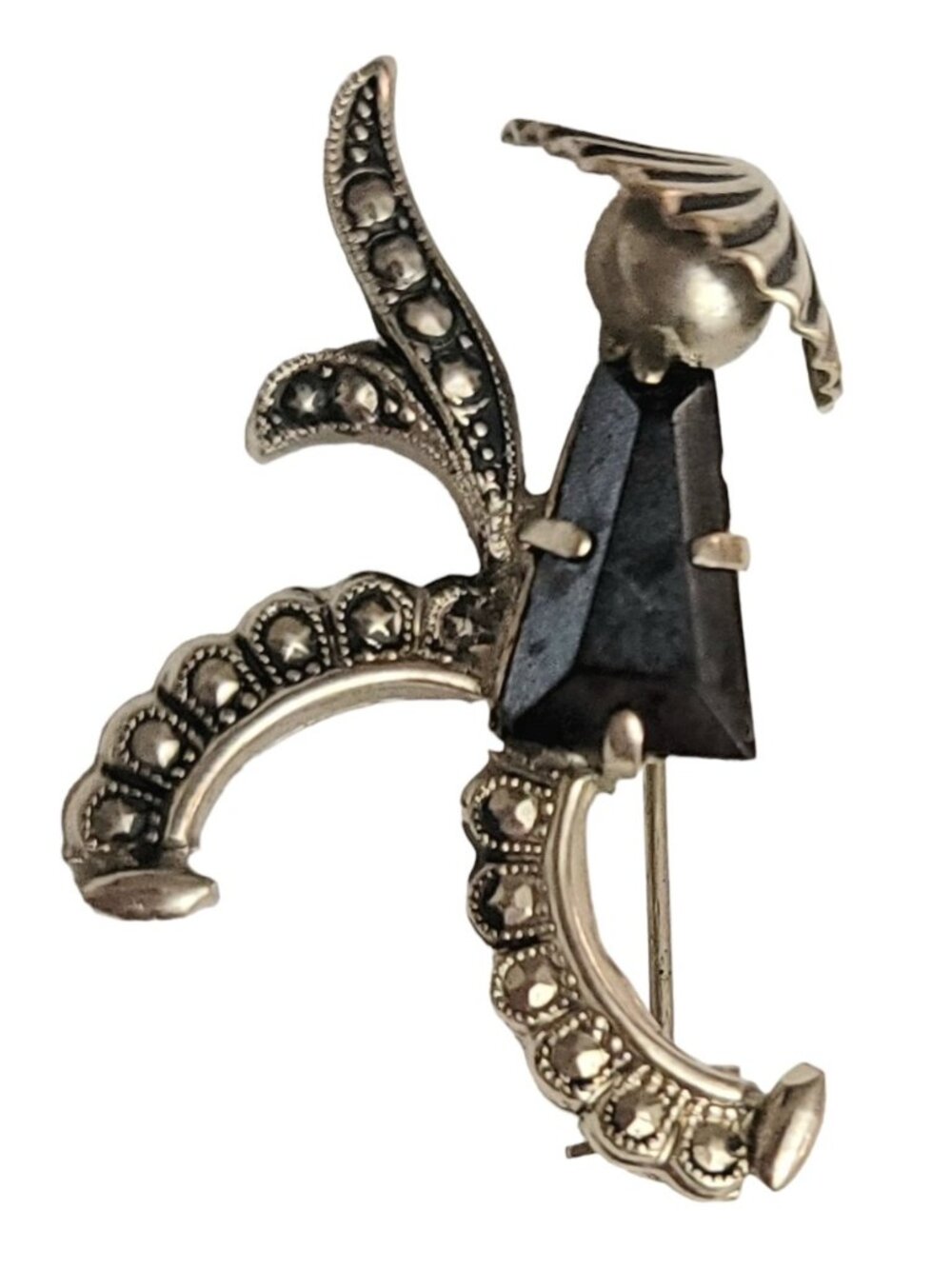 West Germany Black Rhinestone Asian Style Figural Man Pin, Signed M459